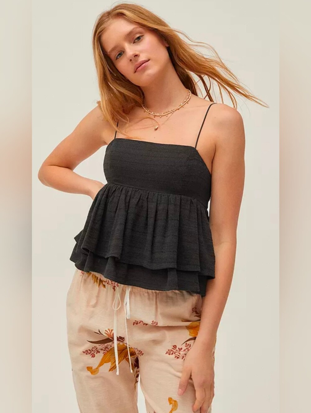 Urban Outfitters Black Tiered Spaghetti-Strap Top Small